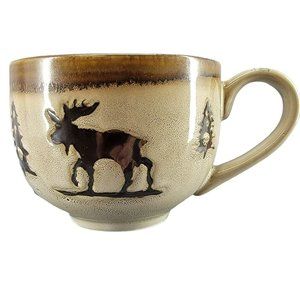 Home Studio Woodland Soup Coffee Mug Cup Large Stoneware Ceramic Moose Bear Tan